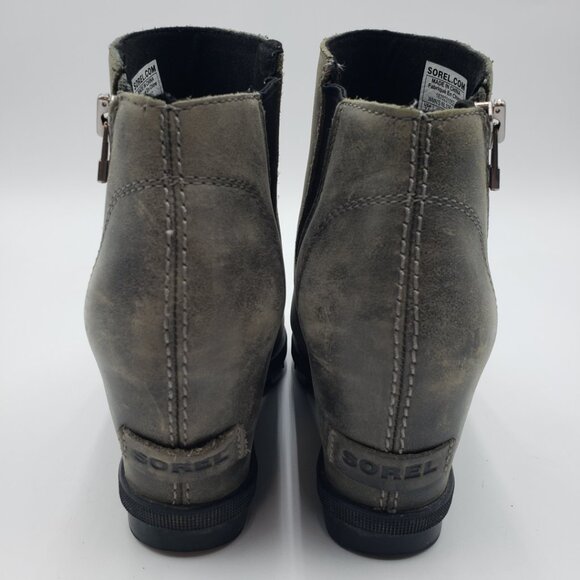 Sorel Joan of Artic Wedge ll Zip Bootie Boots 7.5 Womens Leather Ankle Gray - Picture 5 of 10